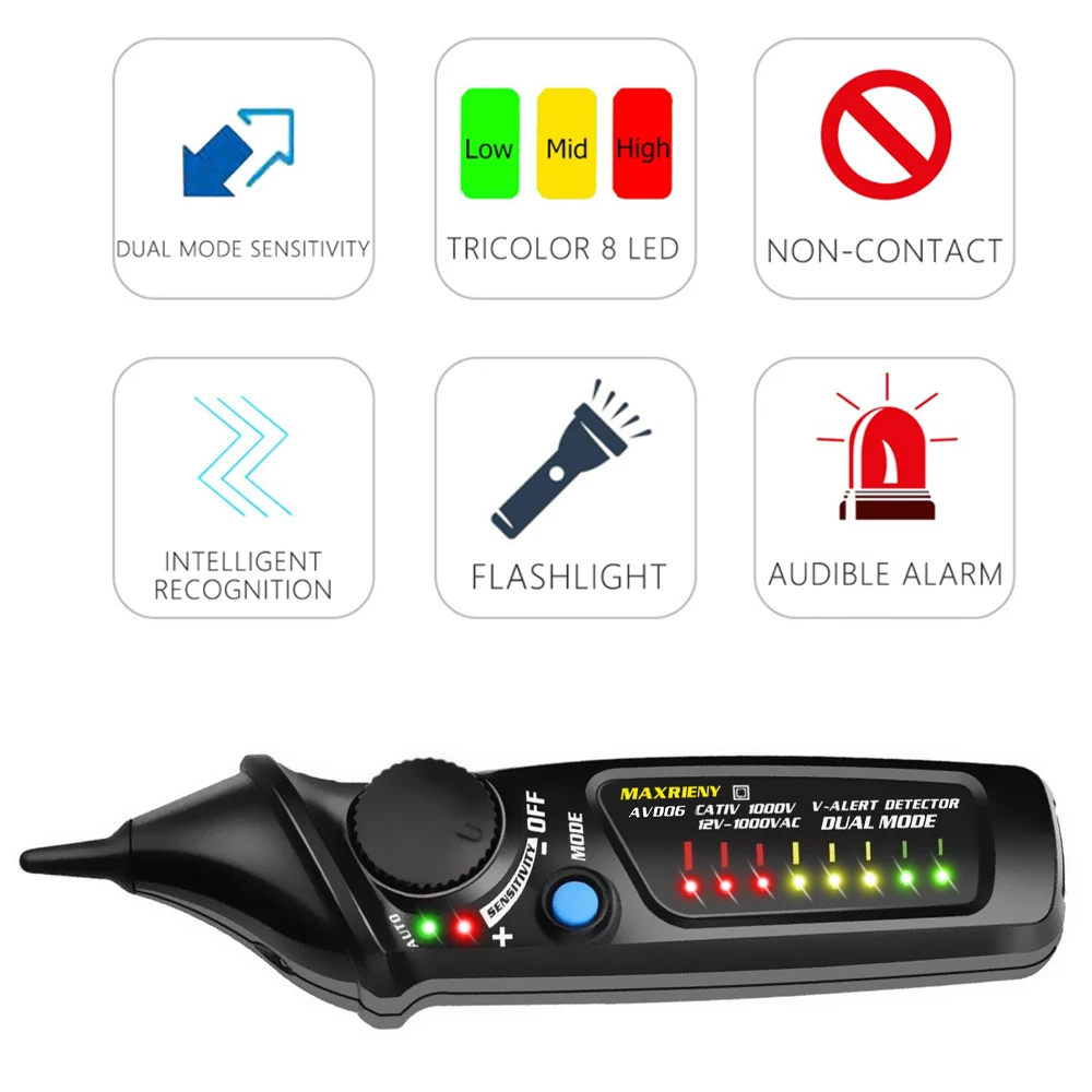 Kopen Maxrieny AVD06 Non Contact Voltage Detector Tester Socket Muur Stopcontact Live Test Pen Indicator 12 ~ 1000V Wedstrijd Multimeter