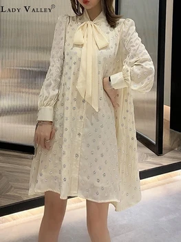 

Heavy craft hot drilling flower pattern neckline straps bow dress ladies spring and autumn wear copper ammonia loose