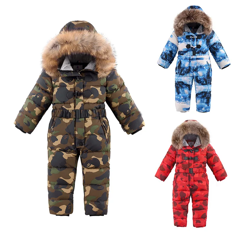 Детский пуховик детский зимний комбинезон с натуральным мехом, детский зимний комбинезон, зимняя одежда для мальчиков и девочек пальто с капюшоном, парки лыжный костюм