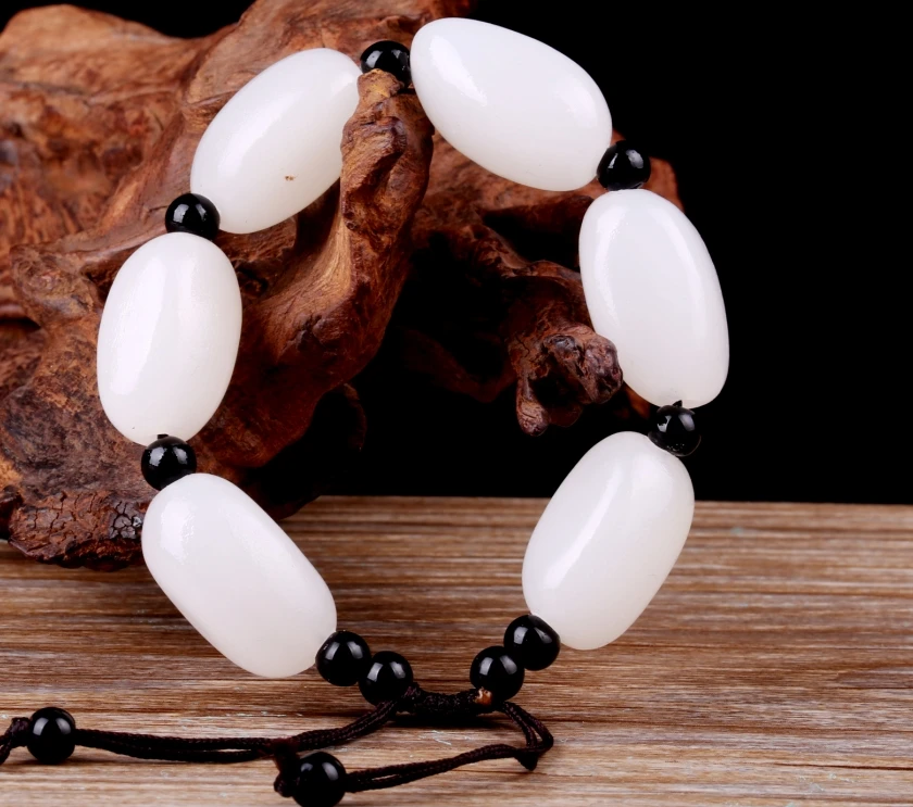 

Natural White jade beads Elastic Bracelet Fashion Beads Charm Jewellery Accessories Carved Luck Amulet Gifts for Women Her