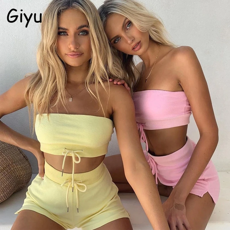 Сексуальный спортивный костюм Giyu модель 2020 года летний укороченный топ для