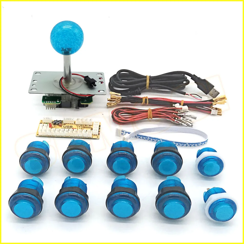 LED Arcade Joystick Button DIY Kit Zero Delay USB Encoder To PC 5Pin Illuminated Joystick+ 5V LED Push Buttons for Game Machine - Цвет: Blue 2