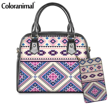 

Coloranimal African Tribal Geometric Pattern Women PU Shoulder Bag Protable Femme Tote Messenger Bag 2Pcs/Set Crossbody Bag 2020