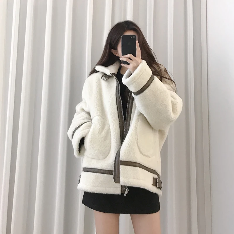 [EWQ] Новинка осени, милое теплое зимнее пальто из норкового кашемира с длинным рукавом, корейский стиль, куртка из белого меха ягненка размера плюс, QL645 - Цвет: white