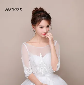 

Bride Wedding Dress Small Jacket New Wedding Shawl Veil With Sleeve Perspective Wedding Accessories PJ086