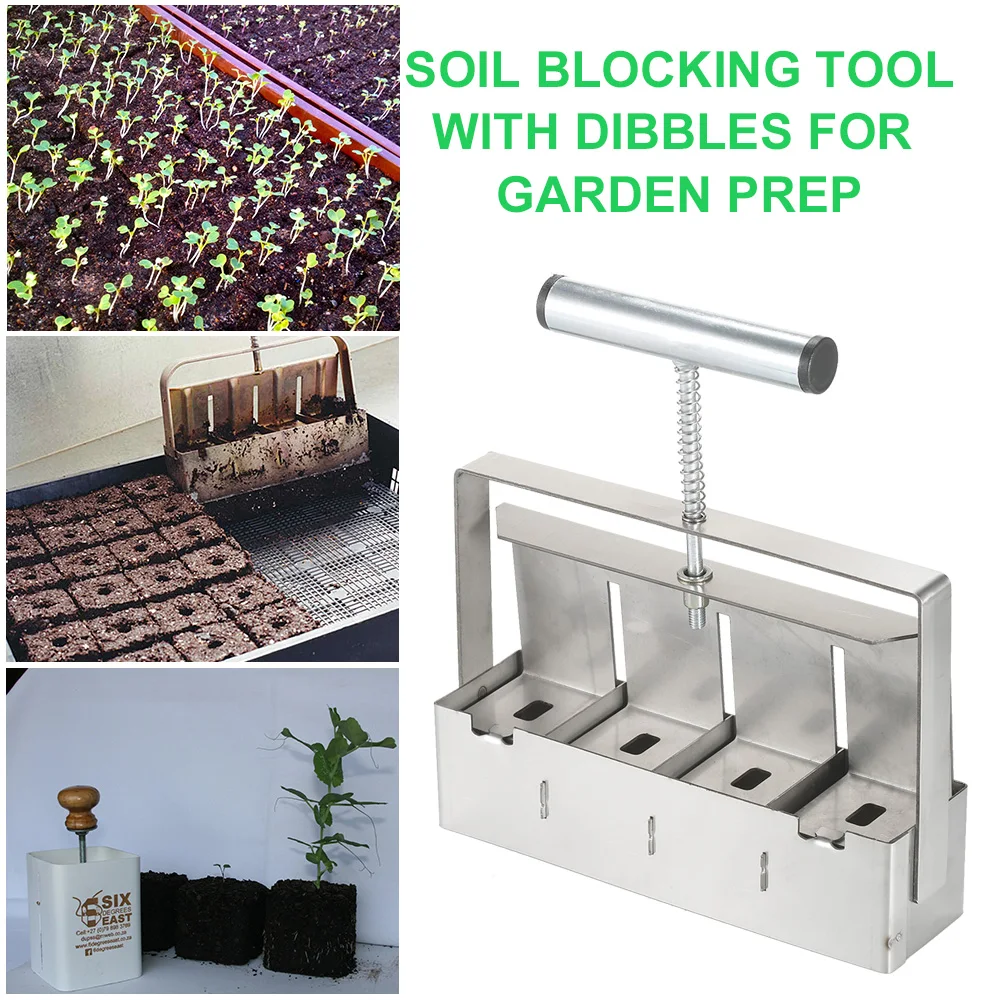 2-Inch Soil Block Maker Soil Blocking Tool Handheld Soil Blocker with Dibbles Dibbers for Garden Prep Seedling Soil Block Maker