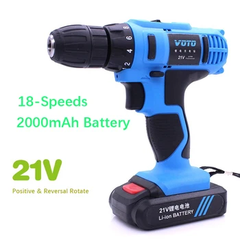 

21V 2000mAh Wireless Electric Drill Screwdriver Cordless Hammer Drill Lithium-ion Electric Torque Power Driver 18-Speed