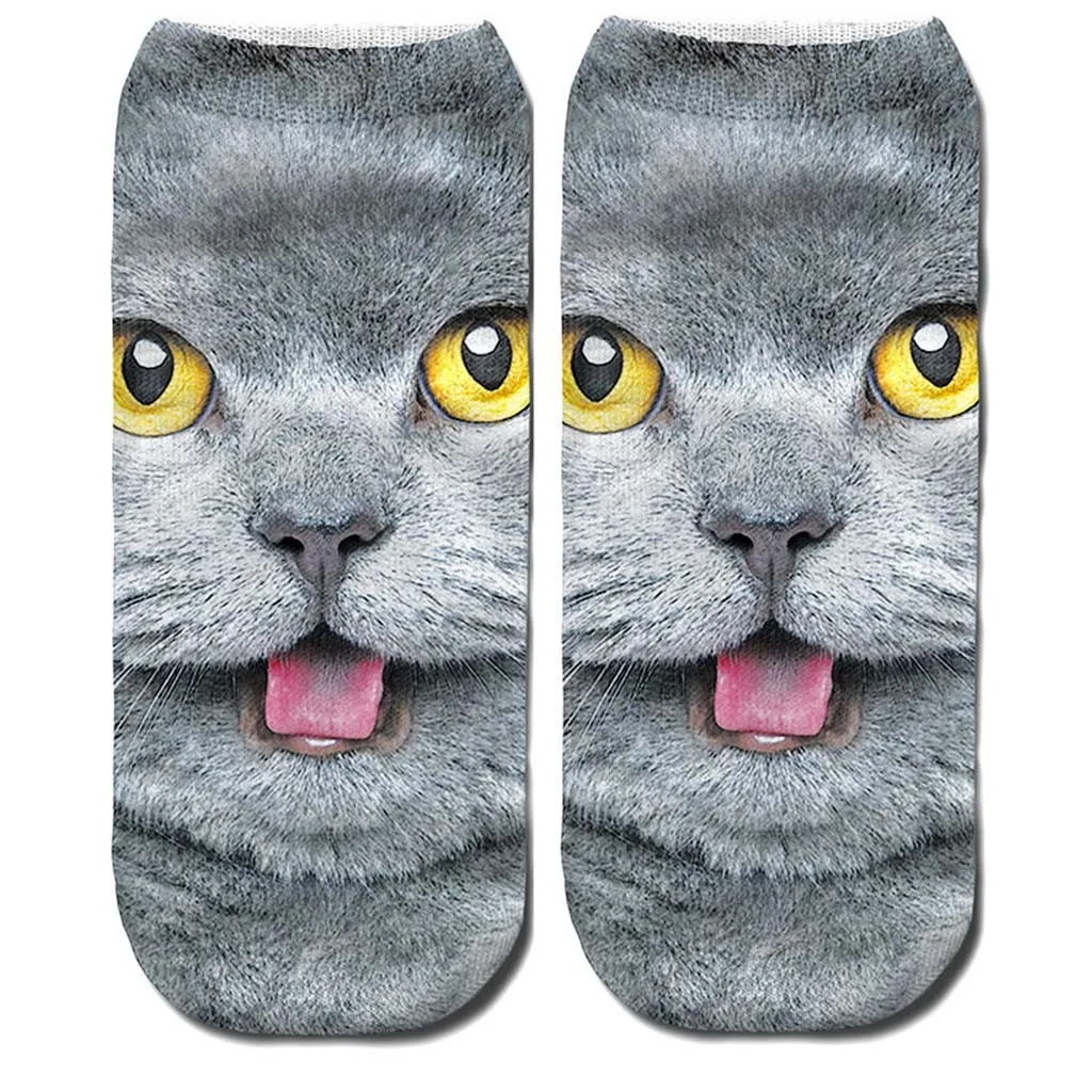 Женские носки с забавными животными и милым 3d принтом, женские короткие носки, носки унисекс, женские модные носки с мультяшным котом для женщин