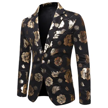 

2020 New Mens Fashion Suit Party Coat Casual Slim Fit Blazer Buttons Suit Floral Print Painting Blazers Jacket Men