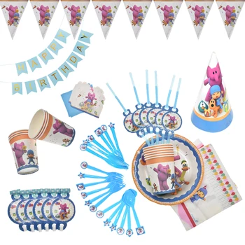 

POCOYO Theme Children Birthday Party Supplies Cartoon Decoration Balloon Tableware paper cup dish flag tablecloth Children's Day