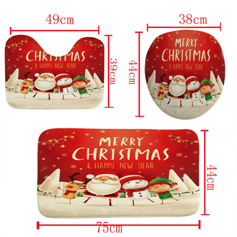 Merry Christmas наборы для ванной Снеговик Санта Клаус Лось узор водонепроницаемый занавеска Туалет крышка коврик нескользящий коврик Рождественский Декор