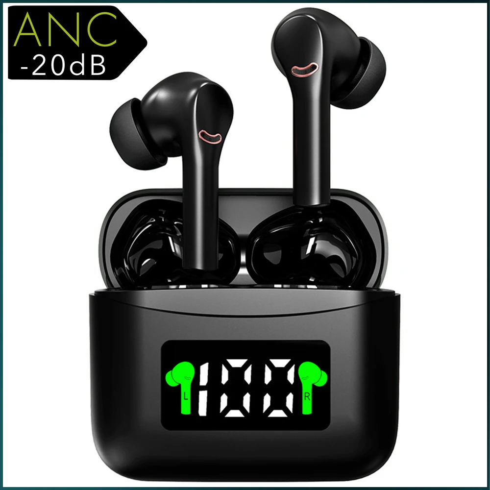 New ANC Pro Bluetooth V5.1 Headset Active Noise Cancelling With LED Display Portable Wireless Touch Control Earbuds TWS Earphone