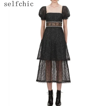 

puff sleeve lace dress runway woman midi dresses 2020
