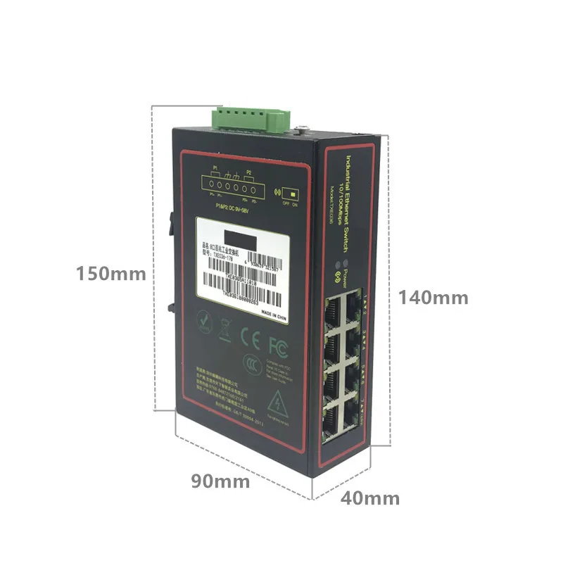 trilho din, não gerenciado, industrial, ethernet, 8 portas