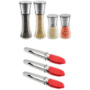 

Set of 3 Small Tongs with Silicone Tips 7 Inch Kitchen Tongs & 4 Pack Salt and Pepper Grinder Set