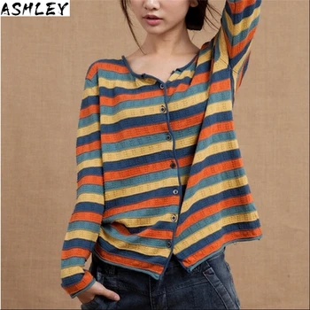 

Sweater Women Knitted Cardigans Spring New Large Size Striped Shirt Loose Hollow V Neck Long Sleeve Women Thin Coat f158