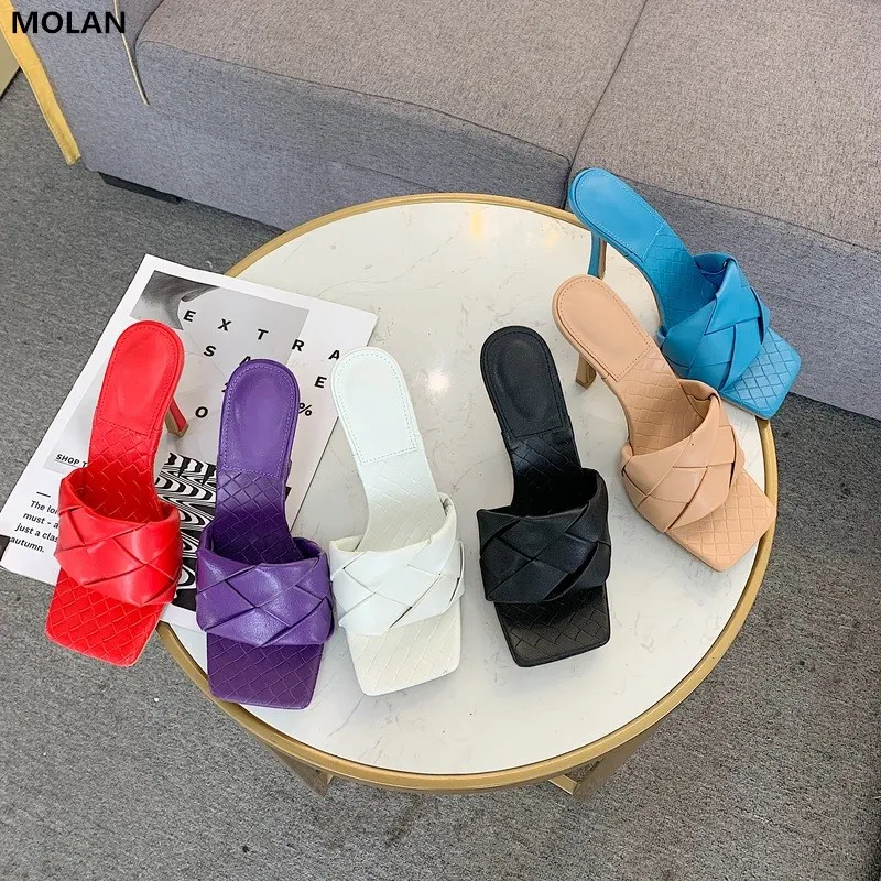 

MOLAN Brand Designers 2020 Spring New Fashion Sexy Linger High Thin Heels Lady Pumps Slip On Loafers Mules Flip Flops Casual