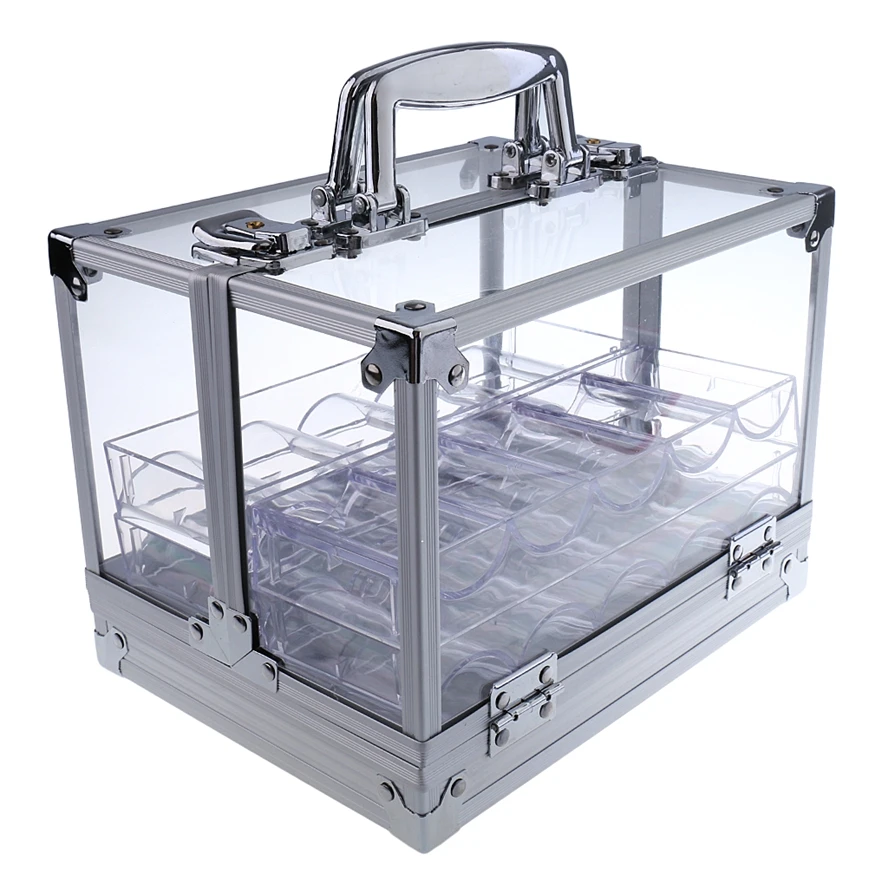 600PCS Portable Poker Chips Case Transparent Aluminum + Acrylic Suitcase High Quality Casino Game Tackles Storage Box |