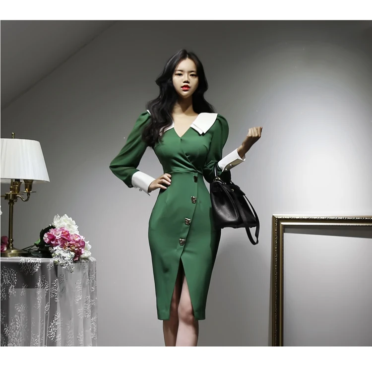 2022 فستان بسيط بابه واكمام طويله تصاميم كوريه جديد فساتين العيد لعام