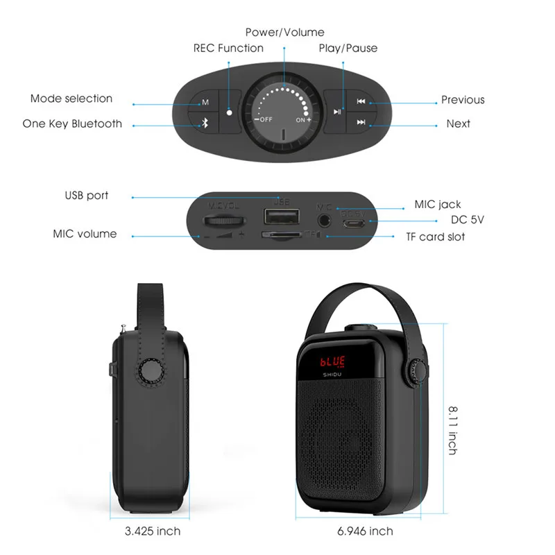 SHIDU 25 Вт портативный Bluetooth 5,0 аудио динамик усилитель голоса с TWS FM TF карта USB флэш запись UHF беспроводной микрофон