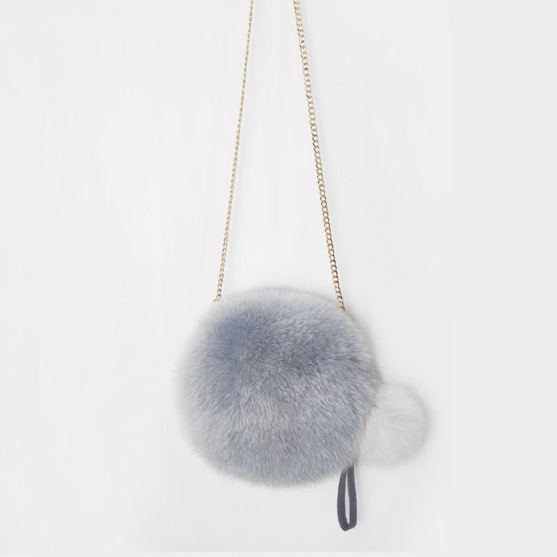 Gray-blue Hairball Осень-зима, новая сумка из лисьего меха, маленькая круглая сумка с помпоном, настоящая меховая сумка, круговой шарик для волос, сумки через плечо - Цвет: Gray-blue Hairball