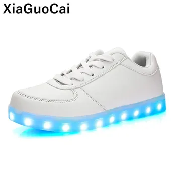 

Light Shoes USB Charger LED Women Casual Footwear Luminous Sneakers For Lovers Glowing Female Flats Lace Up Glowing Couple Shoes