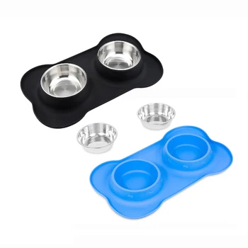 

Dog Cat Bowls Stainless Steel Double Dog Food Water Bowls with No-Skid Silicone Mat Pet Feeder Bowls Cat Puppy Bowl for Pet