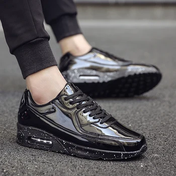 

New Designers Men Shoes Fashion Shinny Chunky Sneakers Men Bling PU Leather Men Casual Shoes Air Cushion Male Walking Footwear
