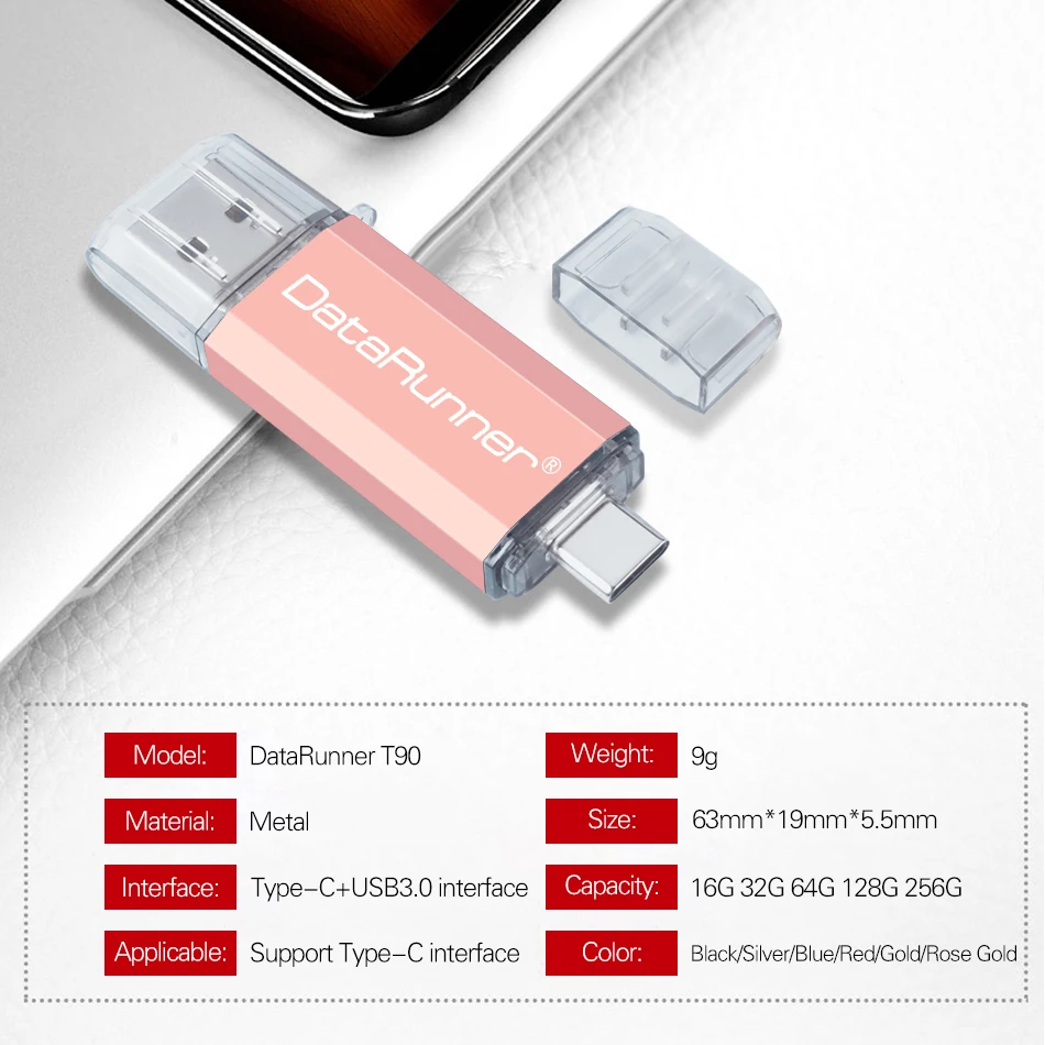 Горячая Распродажа USB флеш-накопитель DataRunner type C 32 Гб 64 Гб OTG флеш-накопитель 16 Гб 128 ГБ 256 ГБ Флешка 2 в 1 USB 3,0 карта памяти