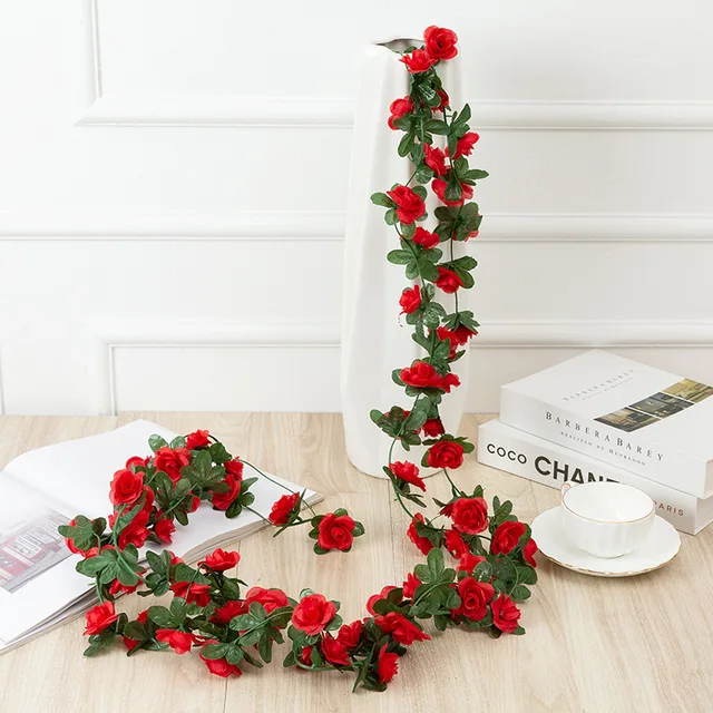 250CM Rose Artificial Flowers Christmas Garland for Wedding Home Room Decoration Spring Autumn Garden Arch DIY Fake Plant Vine Red