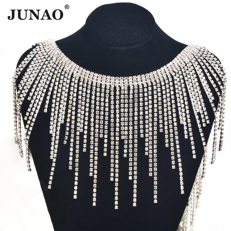 JUNAO 45cm Sewing Crystal AB Rhinestones Fringe Chain Glass Stones Tassel Metal Trim Crystal Applique Strass Tape for Dress DIY - Цвет: 4 Uneven in Length