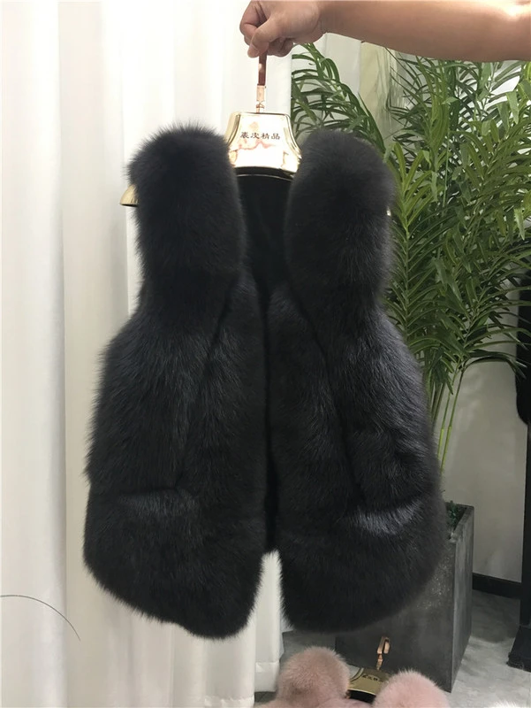 ZDFURS* из натурального меха лисы Жилет меховое пальто для Женская куртка пальто жилет Длинные шубы из натурального меха лисы Жилет Куртка - Цвет: dark grey