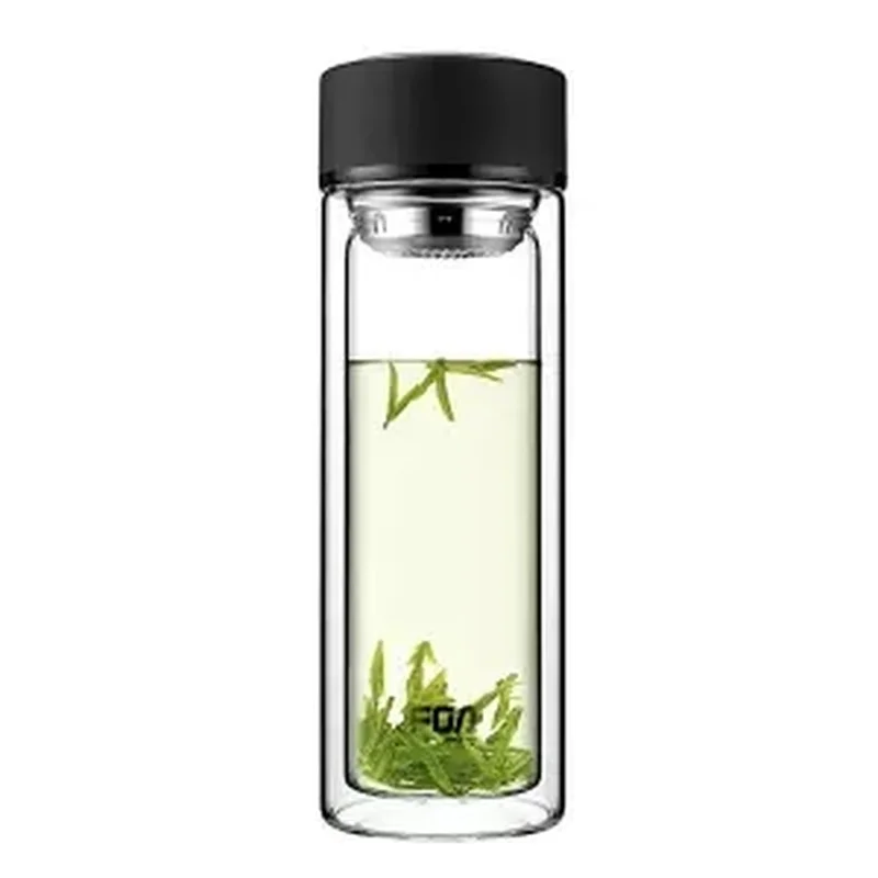 Double Insulated and Anti-scalding Glass 300ML Drinking Cup for Men and Women Home with Lid Tea Cup Crystal Water Bottle Hydro