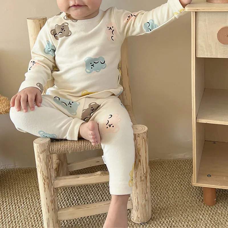 Description Picture 3 of itemMILANCEL Spring Baby Pajama Set Colorful Bear Boys Bodysuit Hat Infant Blouse and Pants Set