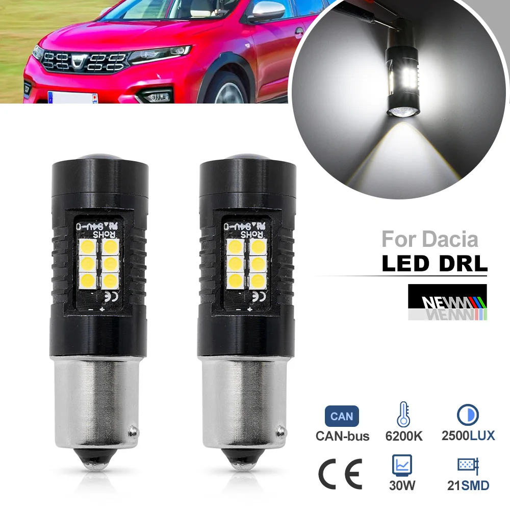 For Dacia Lodgy Dokker 2012-up BA15S 1156 P21W LED Daytime Running Light Bulbs No Hyper Flash Canbus DRLs Car Headlamp
