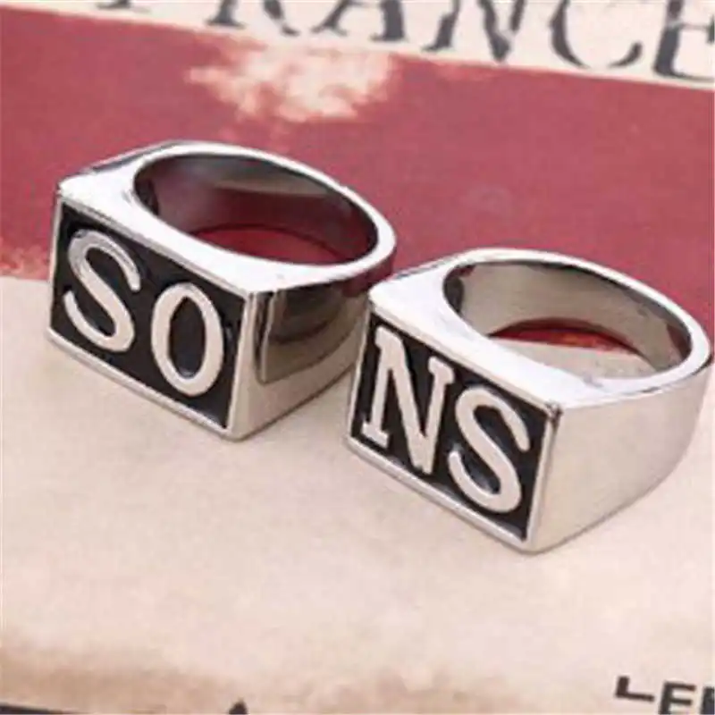 Popular SONS SO NS Letter Punk Ring Band Silver Color Gold Color Wedding Biker Motor Ring Gift|Rings| - AliExpress