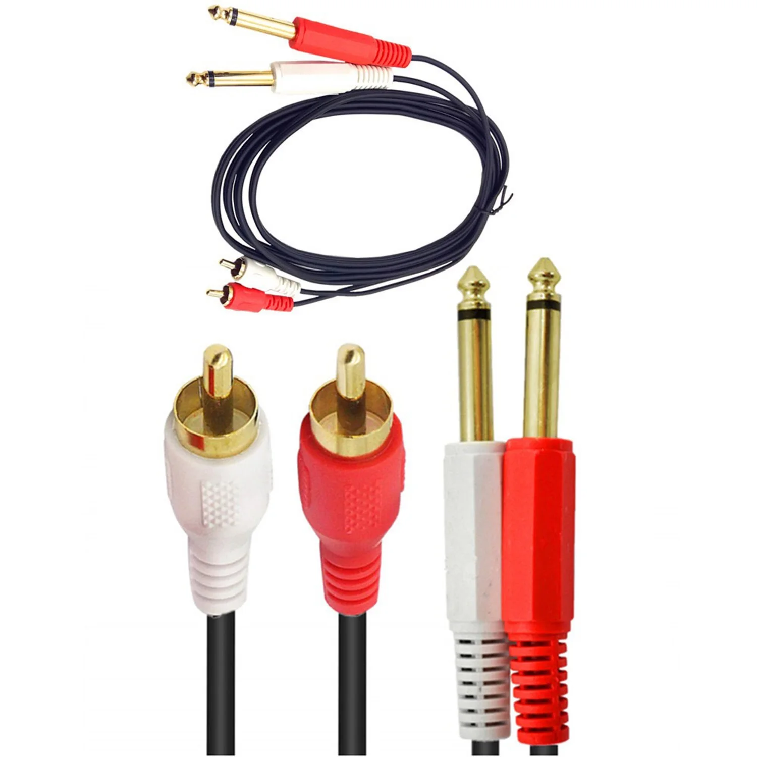 

1pcs 1.8m 3m 2x RCA Male to Dual 6.35mm Male Mono AUX Stereo Audio Connector Adapter Cable Cord