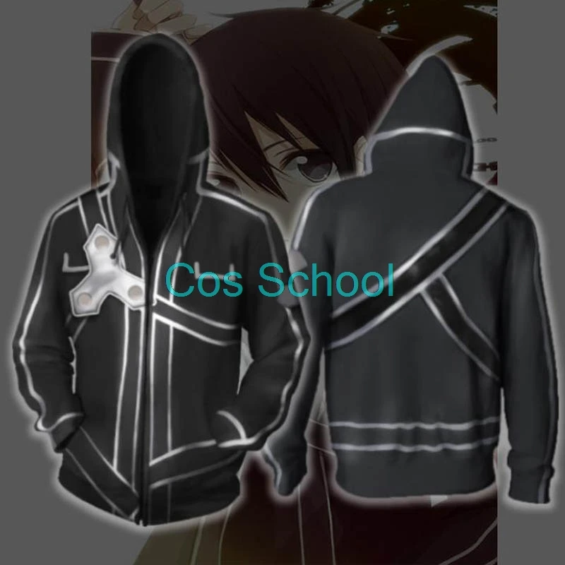 Cos School Sword Art Online Alicization толстовки Кирито Юки Асуна костюмы для косплея SAO Alicization 3D толстовки на молнии с капюшоном