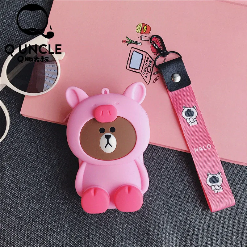 

Q UNCLE Pink Pig Bear Headphone Case for Apple Airpods Headset Bags Silicone Headphone Cord Storage Bag Fashion Cute Key Package
