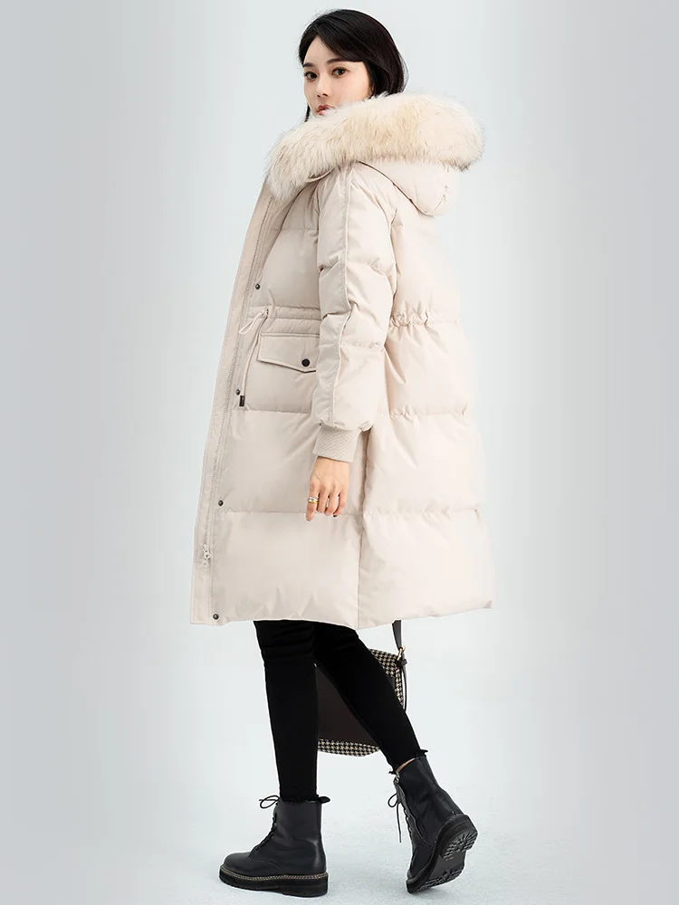 Autumn and Winter New Big Fur Collar Hooded Loose Mid-Length Fashionable Warm down Jacket Thickened Coat