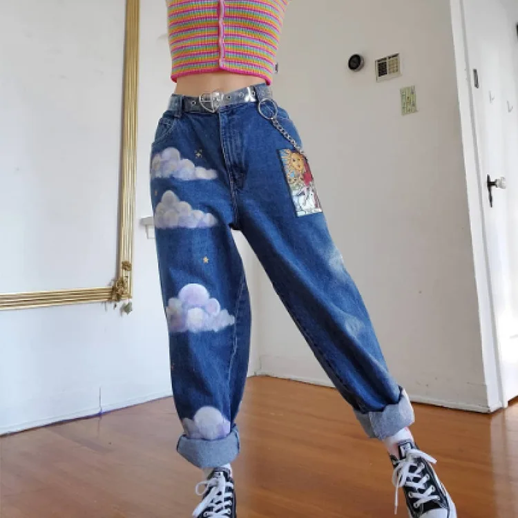 Acquistare Nuvole Bianche Pantaloni Stampati Jeans Donne Dirette Straight  Carino Denim Female Denim Pantaloni Lunghi Pantaloni Fashion Chic Donne  Jeans1 Economico | Consegna Veloce E Qualità | It.Dhgate