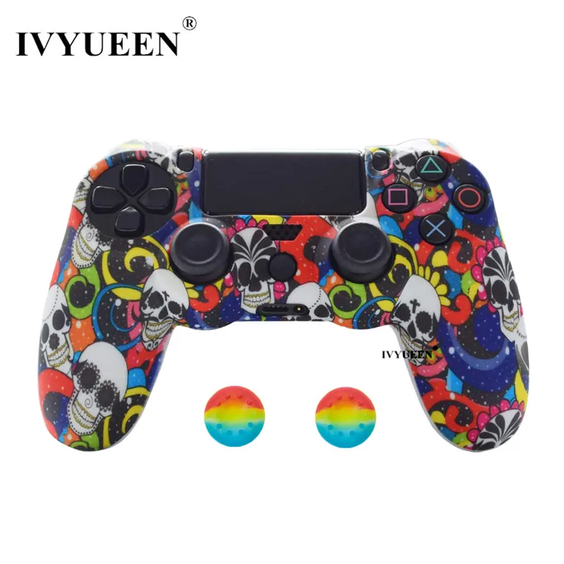 IVYUEEN силиконовый чехол для Dualshock 4 sony playstation 4 PS4 Pro тонкий контроллер и аналоговые ручки аксессуары - Цвет: Colorfull Skull