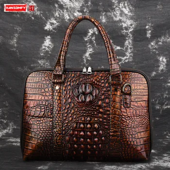 

2020 Crocodile Leather Men's Handbags Retro Business Male Briefcase Genuine Leather Men's Fashion Laptop Shoulder Messenger Bags
