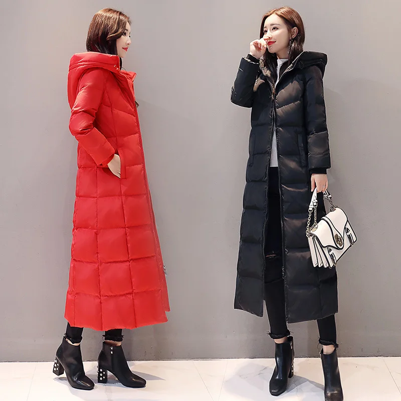 Jacket Duck Winter Down Woman Hooded Red Long Coat Plus Size Down Coats