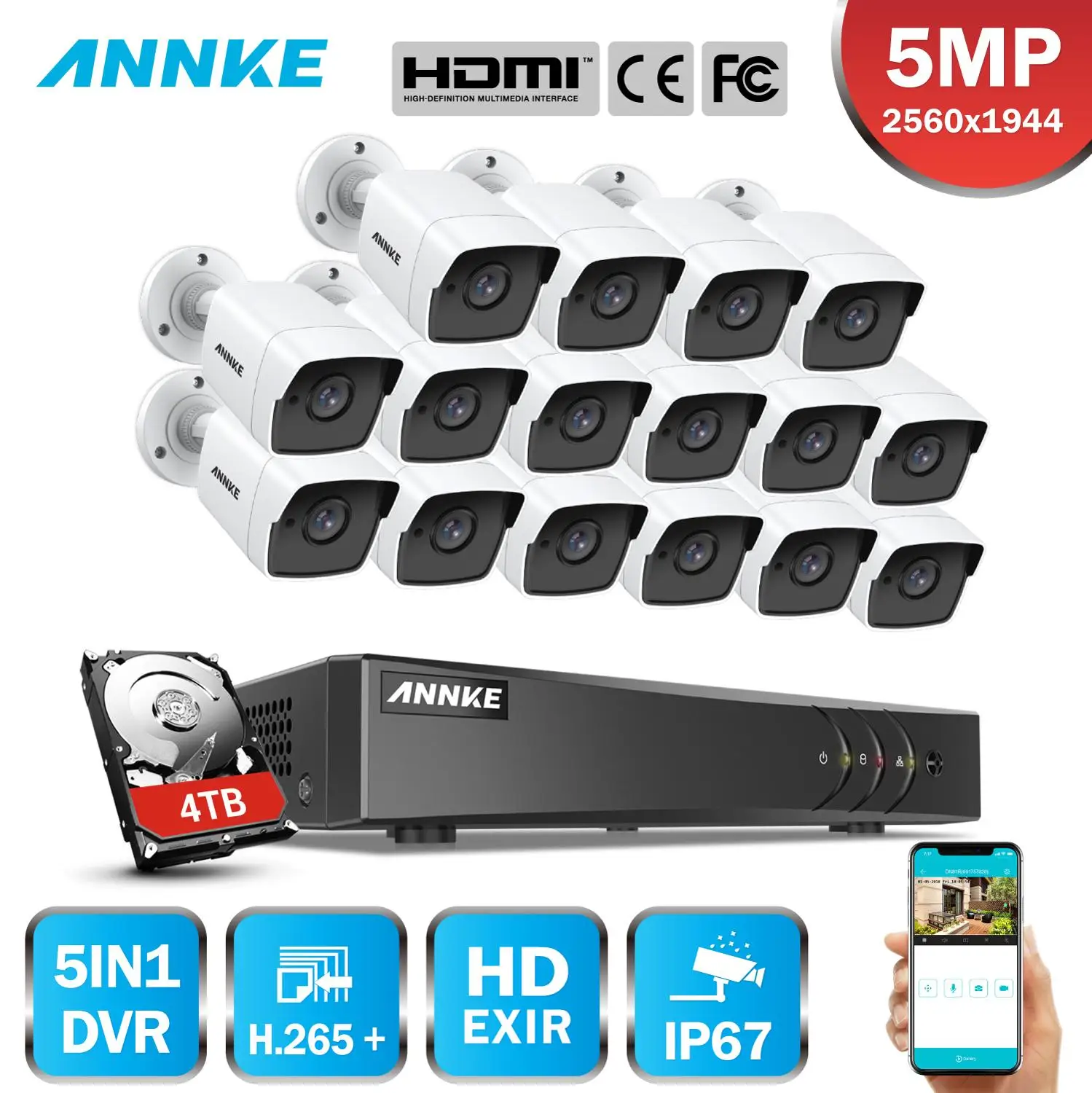 Камера видеонаблюдения ANNKE H.265 + 16 каналов шт. 5 МП Ultra HD DVR | Безопасность и защита