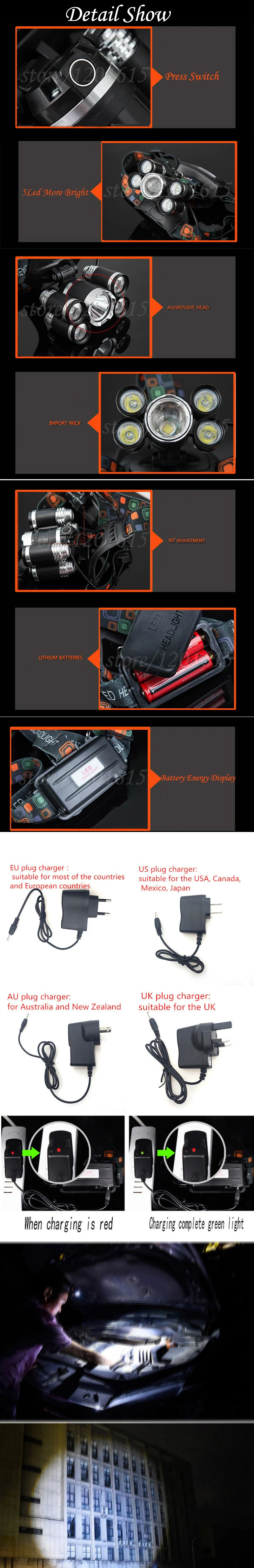 USB 1000 люмен 5 Led налобный фонарь XML T6+ 4Q5 Головной фонарь мощный светодиодный налобный светильник налобный фонарь 18650 перезаряжаемый рыболовный охотничий светильник