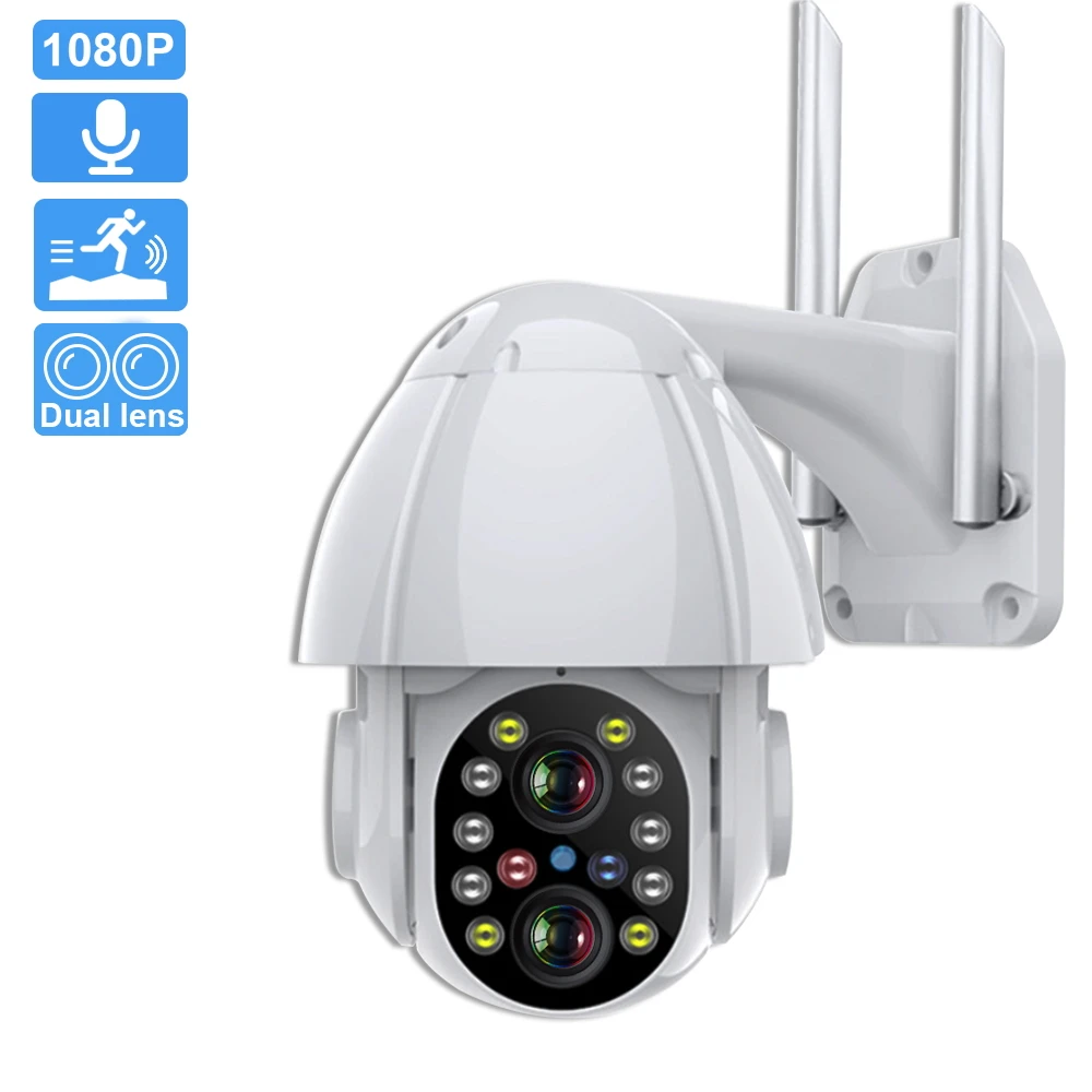Photo Product 1080P IP Camera Outdoor Dual-Lens PTZ Wifi Camera 4X Digital Zoom Two Way Audio Auto Tracking Home Security Surveillance Camera