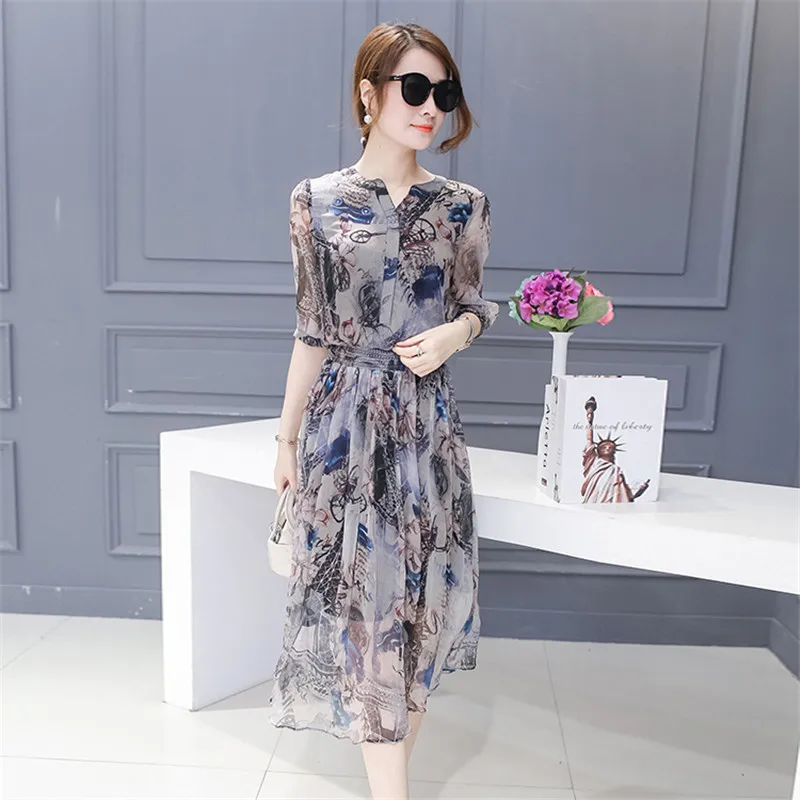 Летнее женское платье в стиле ретро 2020 шелковое с коротким рукавом женская