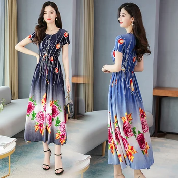 

2020 Floral Chiffon Boho Midi Dress Summer Vintage 3XL Plus Size Print Beach Maxi Floral Elegant Women Bodycon Party Vestidos
