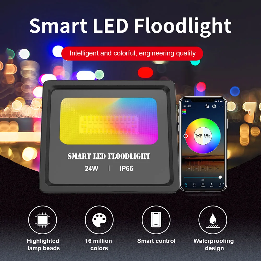 

Smart LED Floodlight Outdoor Landscape Lighting IP66 Waterproof Bluetooth Mesh APP Control Timing Intelligent LED Floodlight New